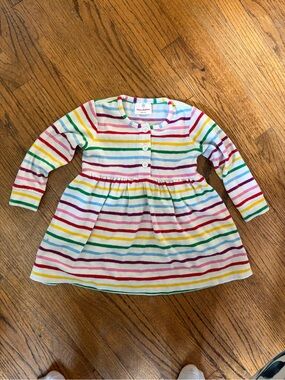 Hanna Andersson 3T Rainbow Striped Cotton Velour button long sleeve dress